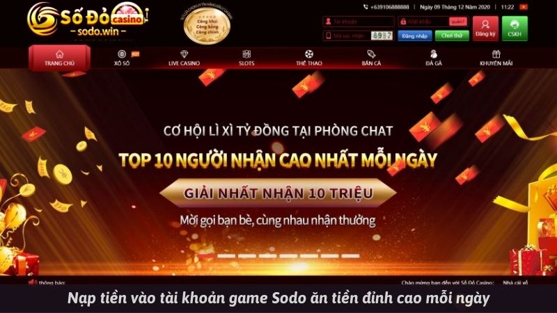 Nạp tiền vào tài khoản game Sodo ăn tiền đỉnh cao mỗi ngày